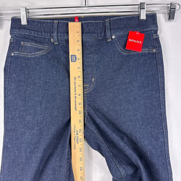 Spanx XL Cropped Kick Flare Jeans Raw Indigo Dark Blue Denim Pull On Stretch - Picture 9 of 11